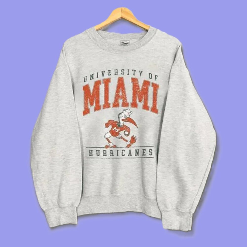 University Of Miami Hurricanes Football sweatshirt shirt grey Throwback